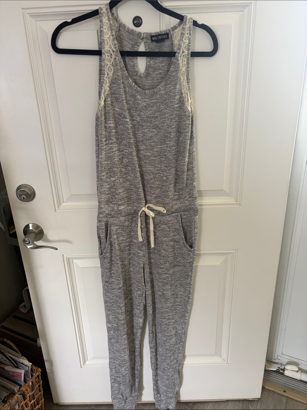 Gray Lace-Trim Jumpsuit